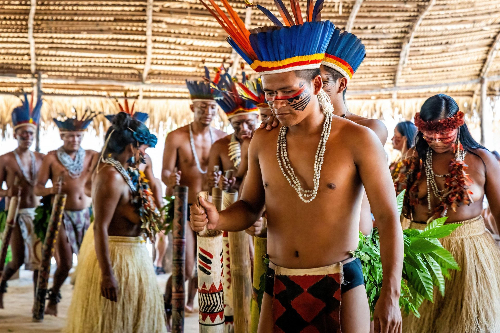 Indigenous people in traditional clothing